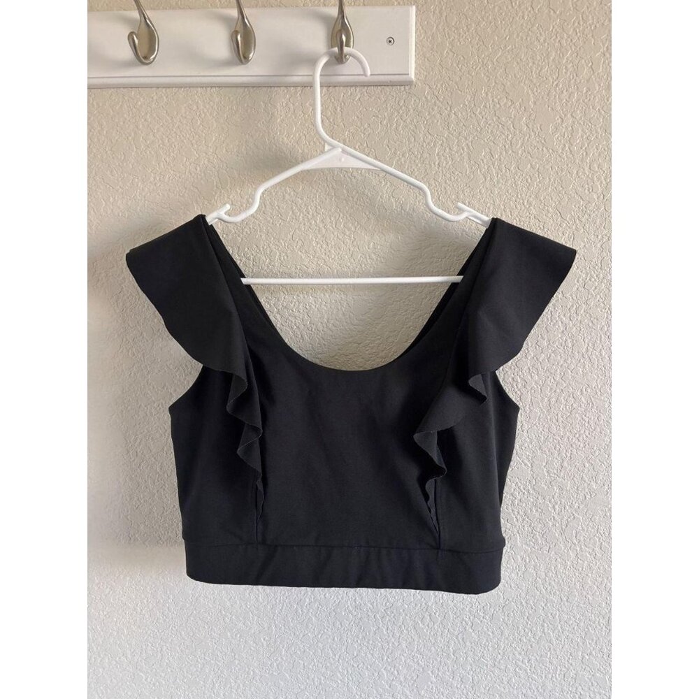 Victoria Sport Ruffle Sleeve Sports Bra Athletic Womens Black